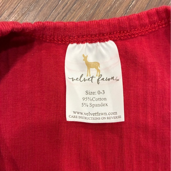 Velvet Fawn Red Ribbed Footie Sleeper Christmas Pajamas Holiday Outfit 0-3m - Picture 13 of 13